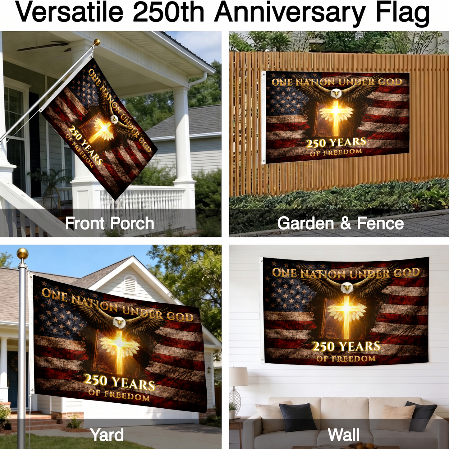 250 Years of Freedom Flag | Christian Cross & Eagle Patriotic Flags