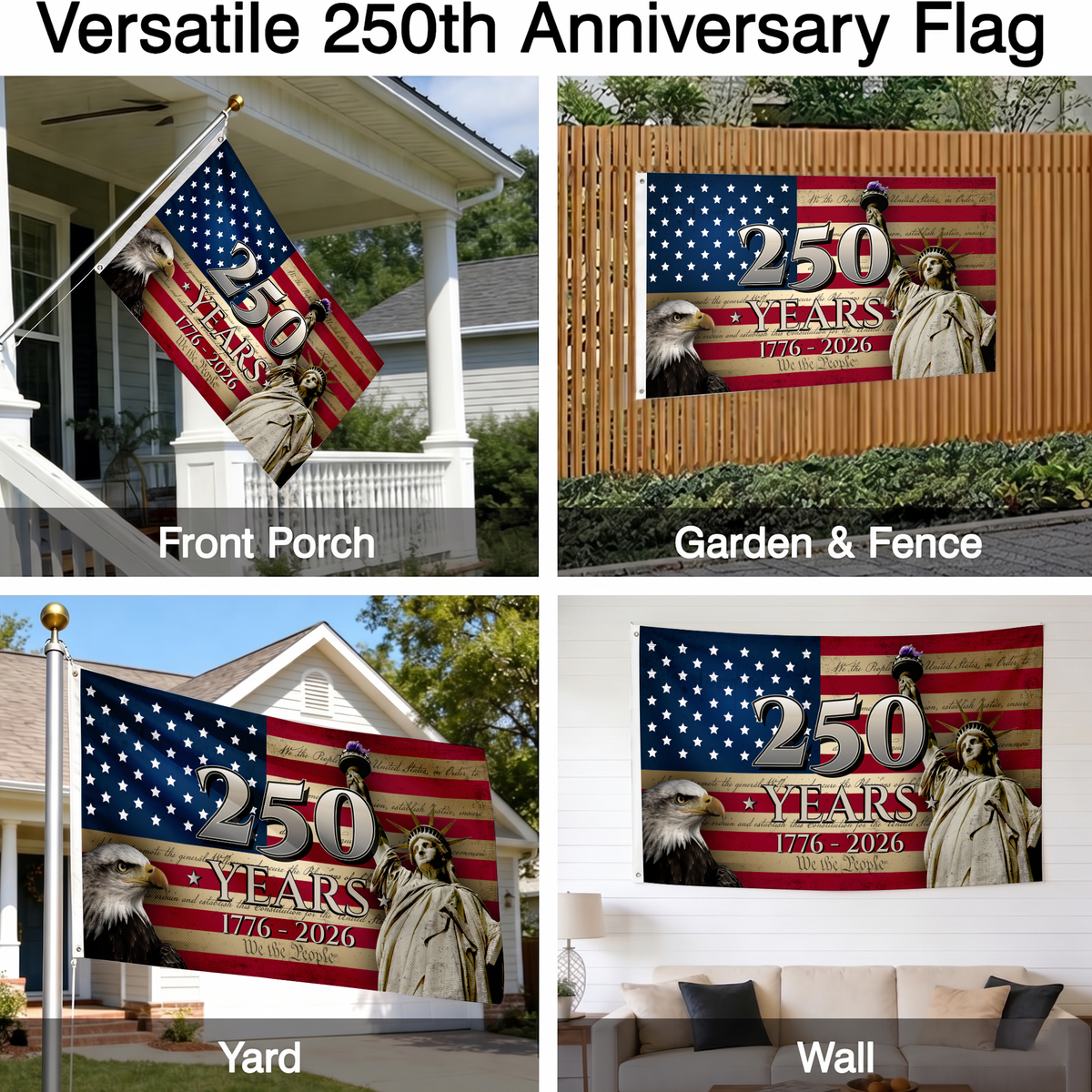 America 250 Years Flag 1776-2026 | Bald Eagle & Statue of Liberty