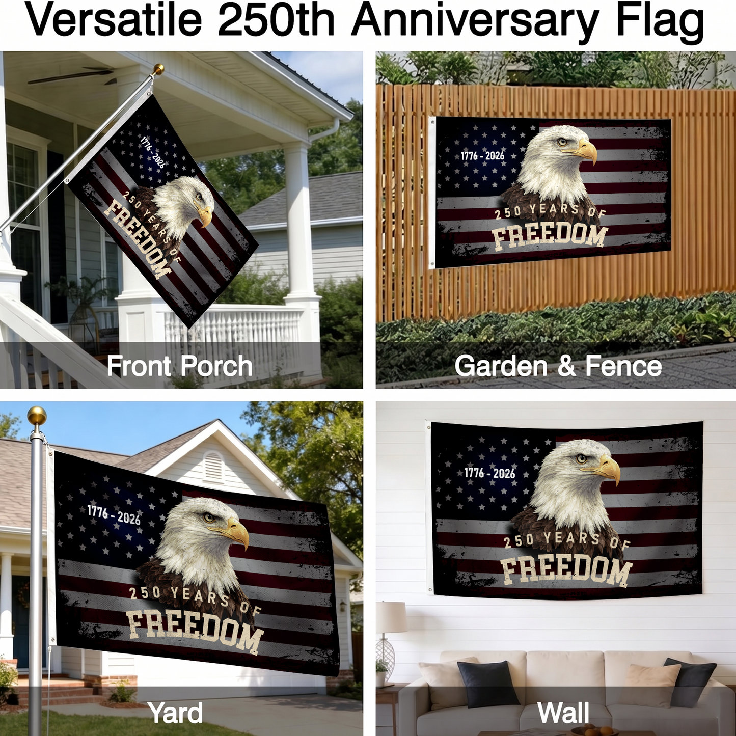 Happy 250th Birthday America Flag | 250 Years of Freedom Vintage Eagle Flags