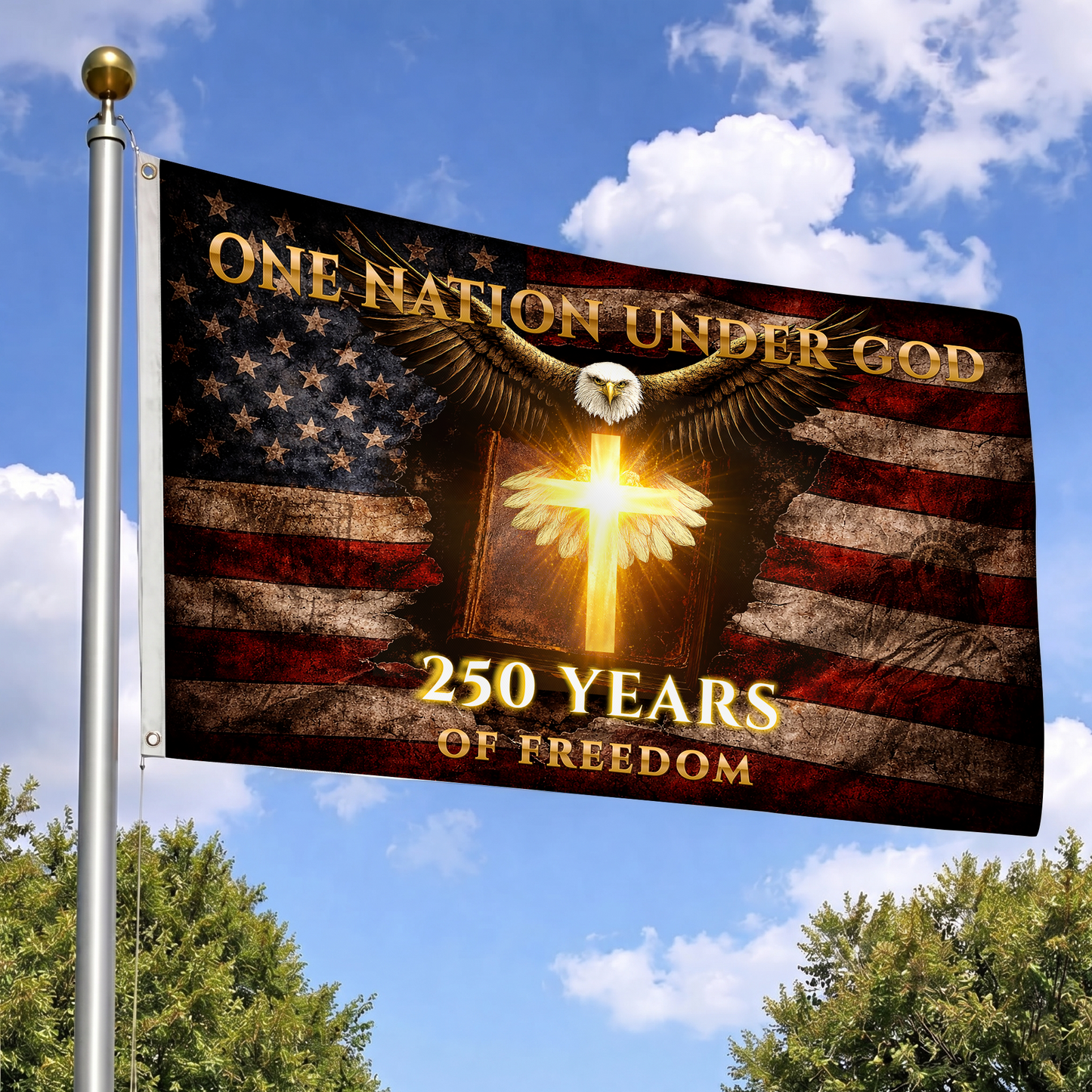 250 Years of Freedom Flag | Christian Cross & Eagle Patriotic Flags