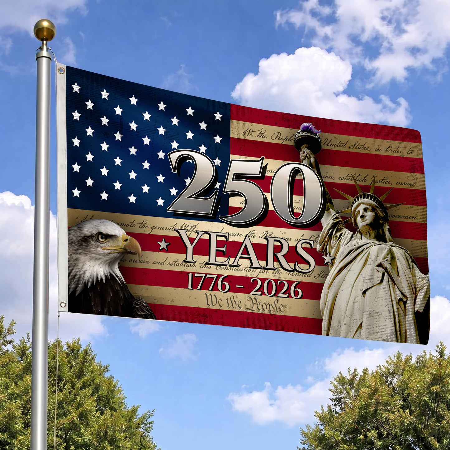 America 250 Years Flag 1776-2026 | Bald Eagle & Statue of Liberty