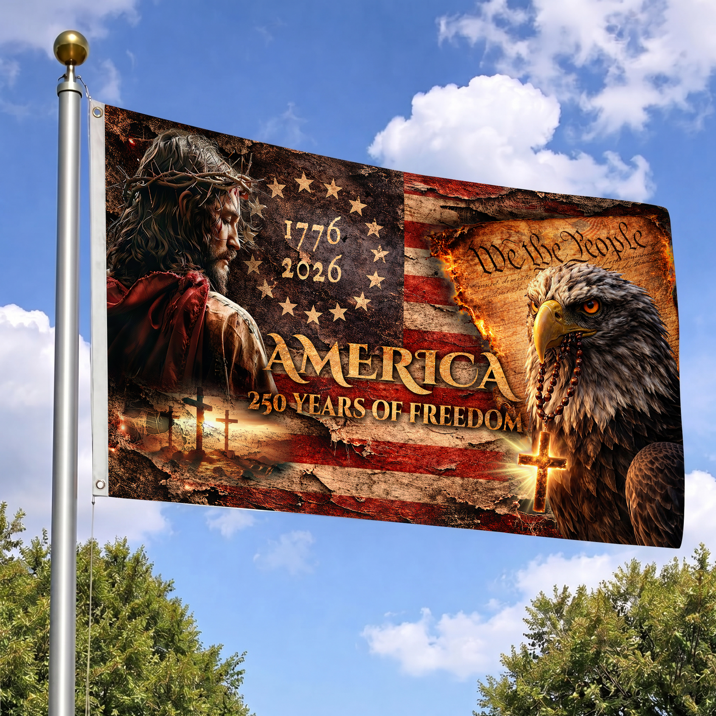America 250 Years of Freedom Flag | Jesus & Eagle Christian Flags