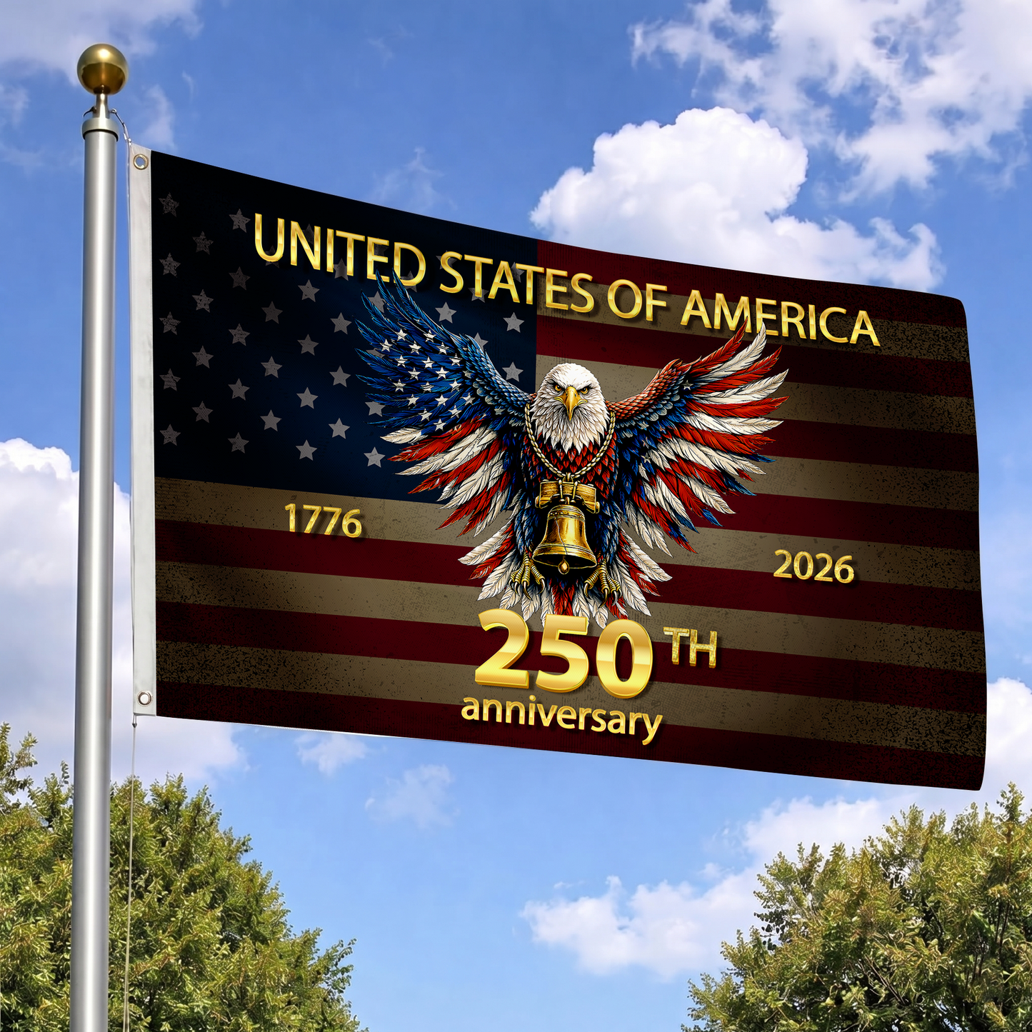 Happy 250th Birthday United States | 1776-2026 Eagle & Liberty Bell Flag