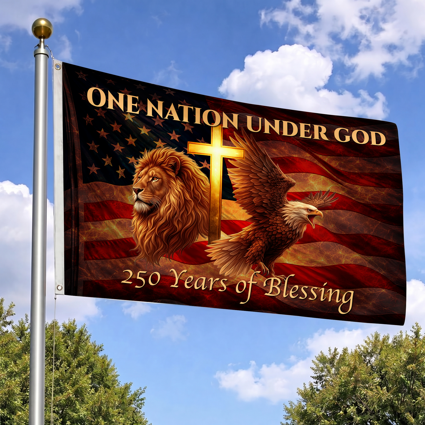 250 Years of Blessing Flag | Lion, Cross & Eagle Patriotic Flags