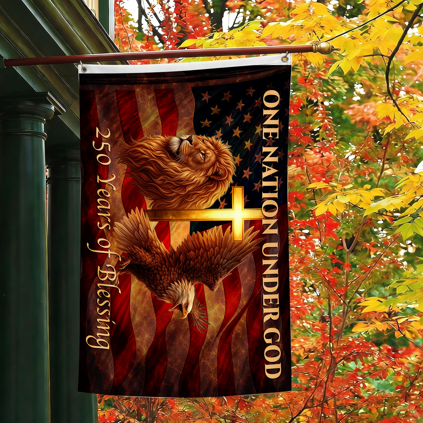 250 Years of Blessing Flag | Lion, Cross & Eagle Patriotic Flags
