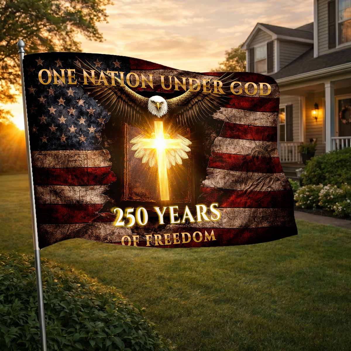 250 Years of Freedom Flag | Christian Cross & Eagle Patriotic Flags