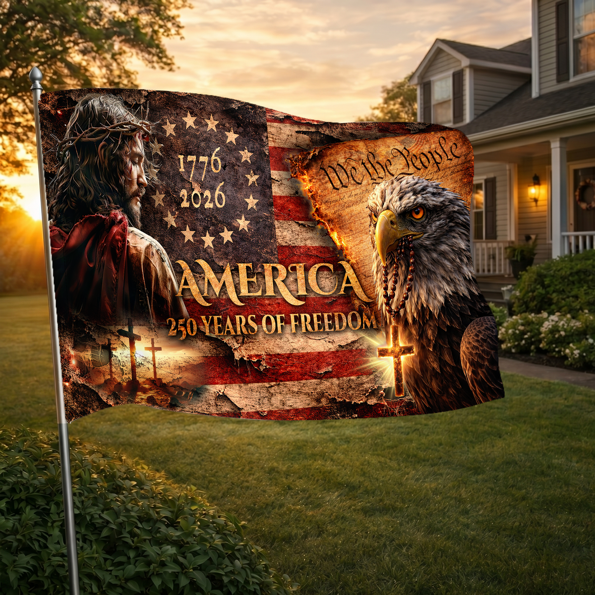 America 250 Years of Freedom Flag | Jesus & Eagle Christian Flags