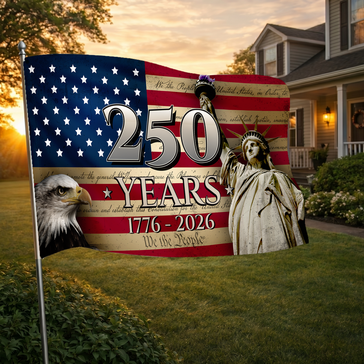 America 250 Years Flag 1776-2026 | Bald Eagle & Statue of Liberty