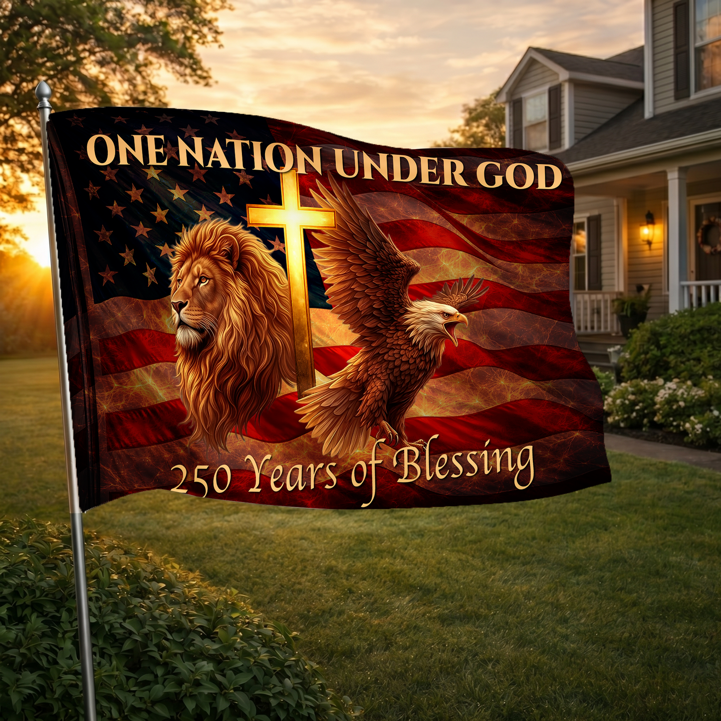 250 Years of Blessing Flag | Lion, Cross & Eagle Patriotic Flags