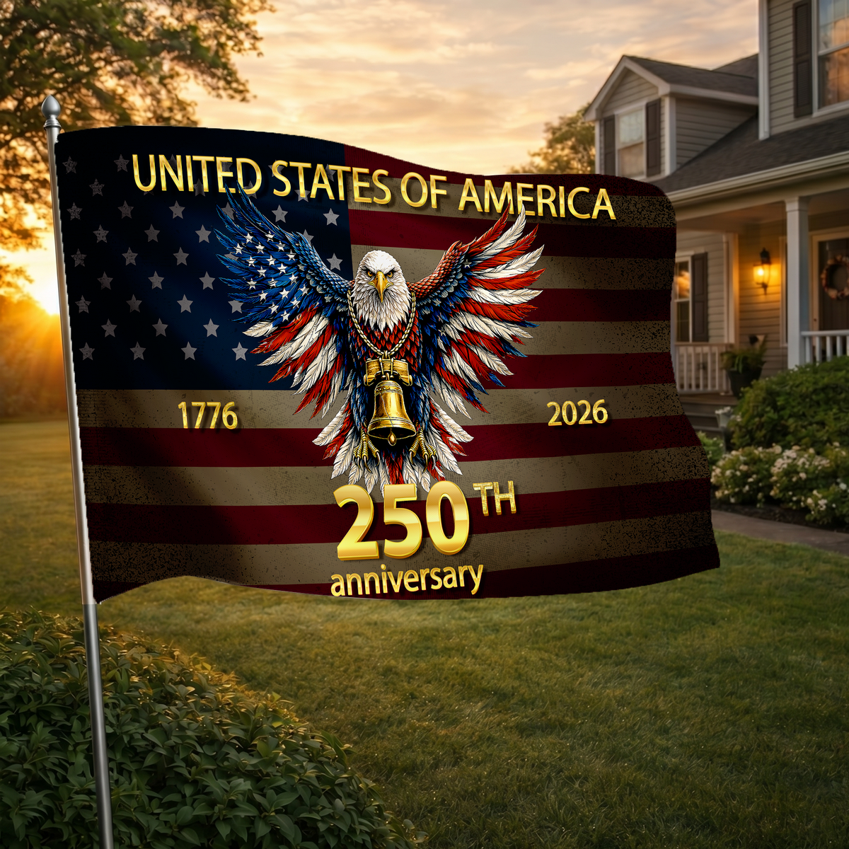 Happy 250th Birthday United States | 1776-2026 Eagle & Liberty Bell Flag