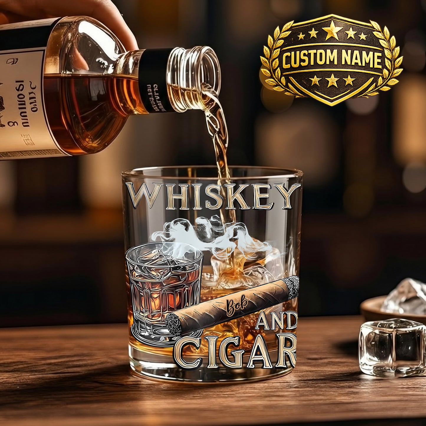 Personalized Cigar Whiskey Glass - Custom Bourbon & Smoker Gift
