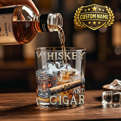 Personalized Cigar Whiskey Glass - Custom Bourbon & Smoker Gift