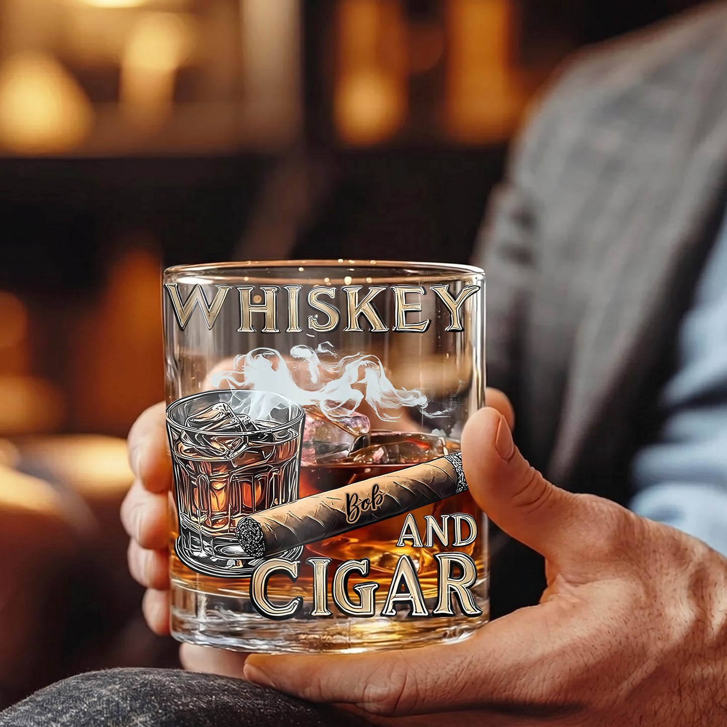 Personalized Cigar Whiskey Glass - Custom Bourbon & Smoker Gift
