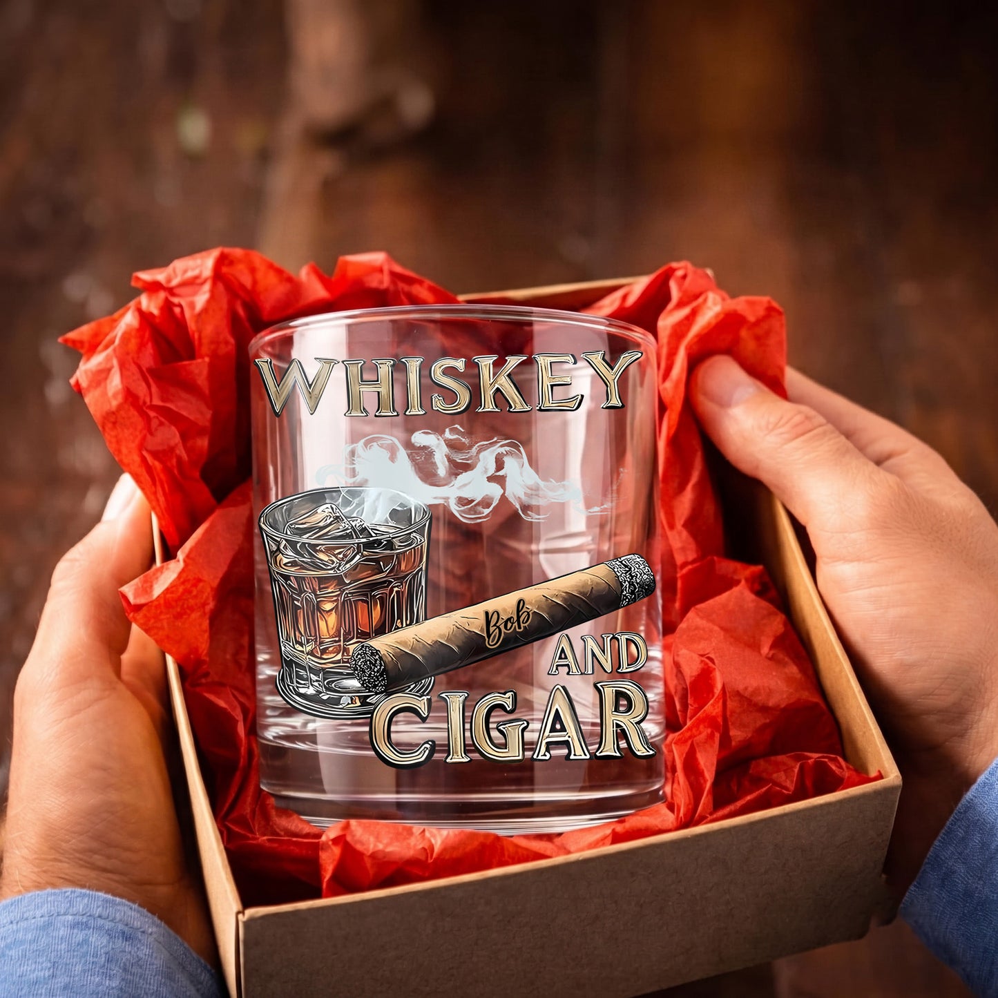 Personalized Cigar Whiskey Glass - Custom Bourbon & Smoker Gift