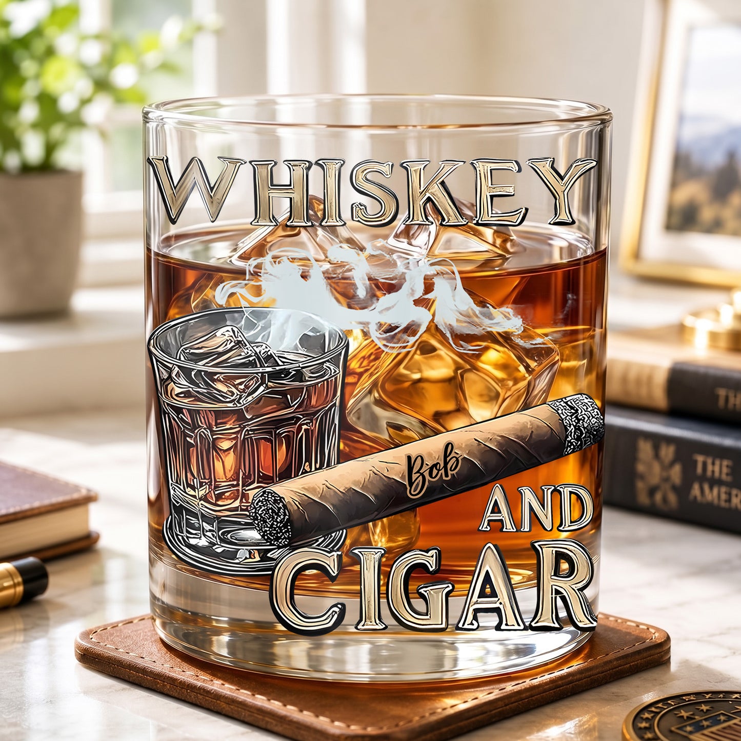 Personalized Cigar Whiskey Glass - Custom Bourbon & Smoker Gift