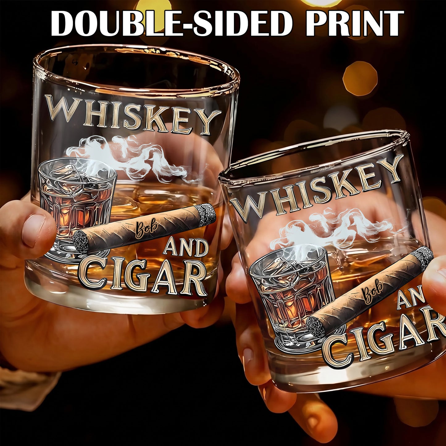 Personalized Cigar Whiskey Glass - Custom Bourbon & Smoker Gift
