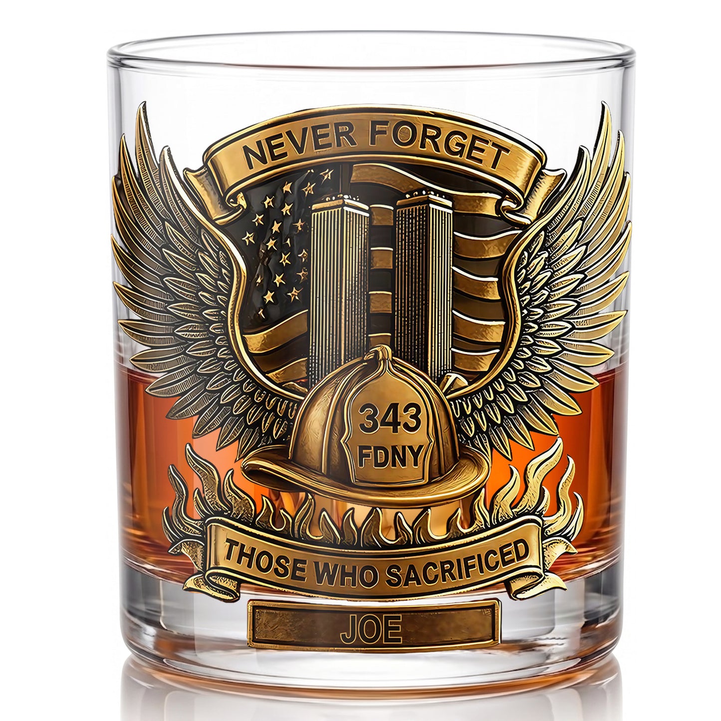 Personalized Firefighter Whiskey Glass - Custom FDNY Memorial Gift