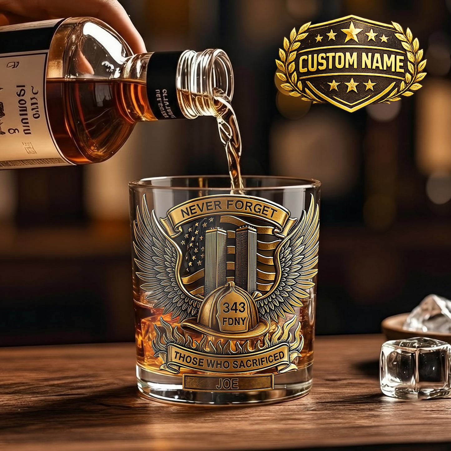 Personalized Firefighter Whiskey Glass - Custom FDNY Memorial Gift