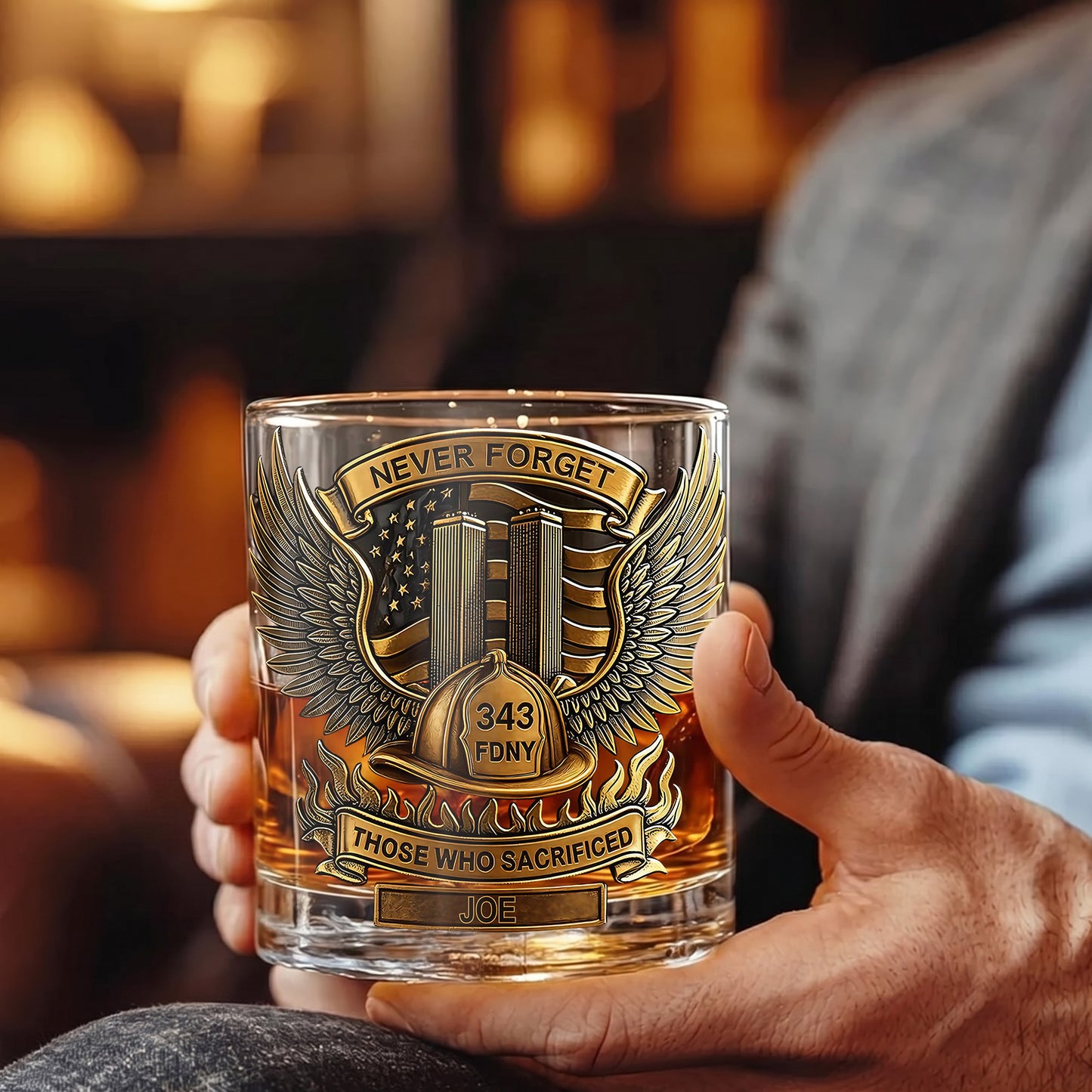 Personalized Firefighter Whiskey Glass - Custom FDNY Memorial Gift