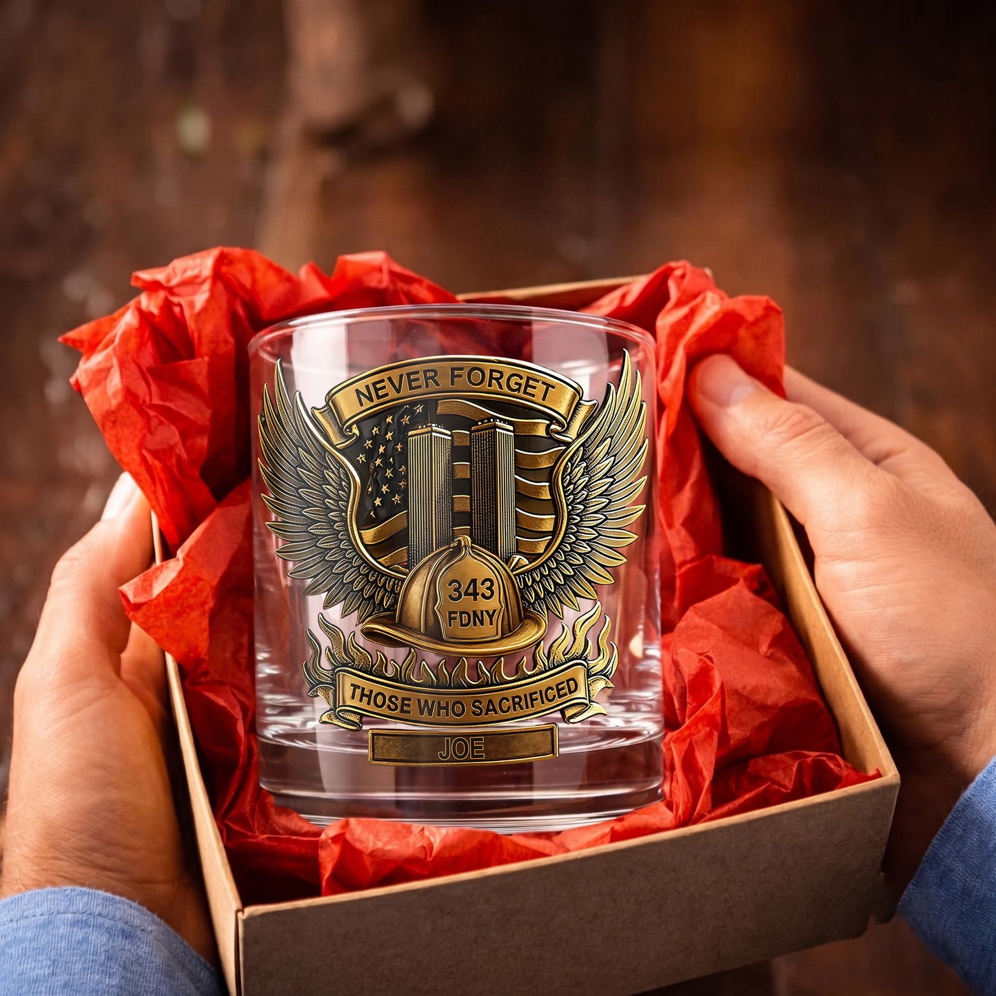 Personalized Firefighter Whiskey Glass - Custom FDNY Memorial Gift