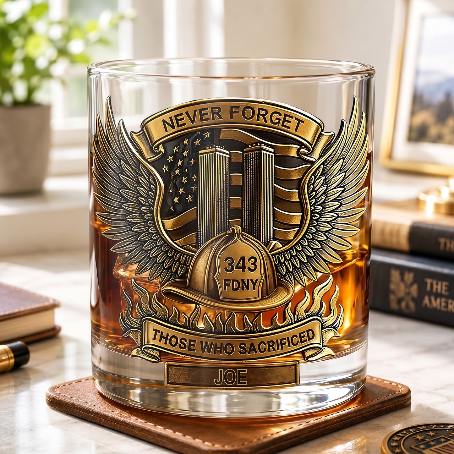 Personalized Firefighter Whiskey Glass - Custom FDNY Memorial Gift