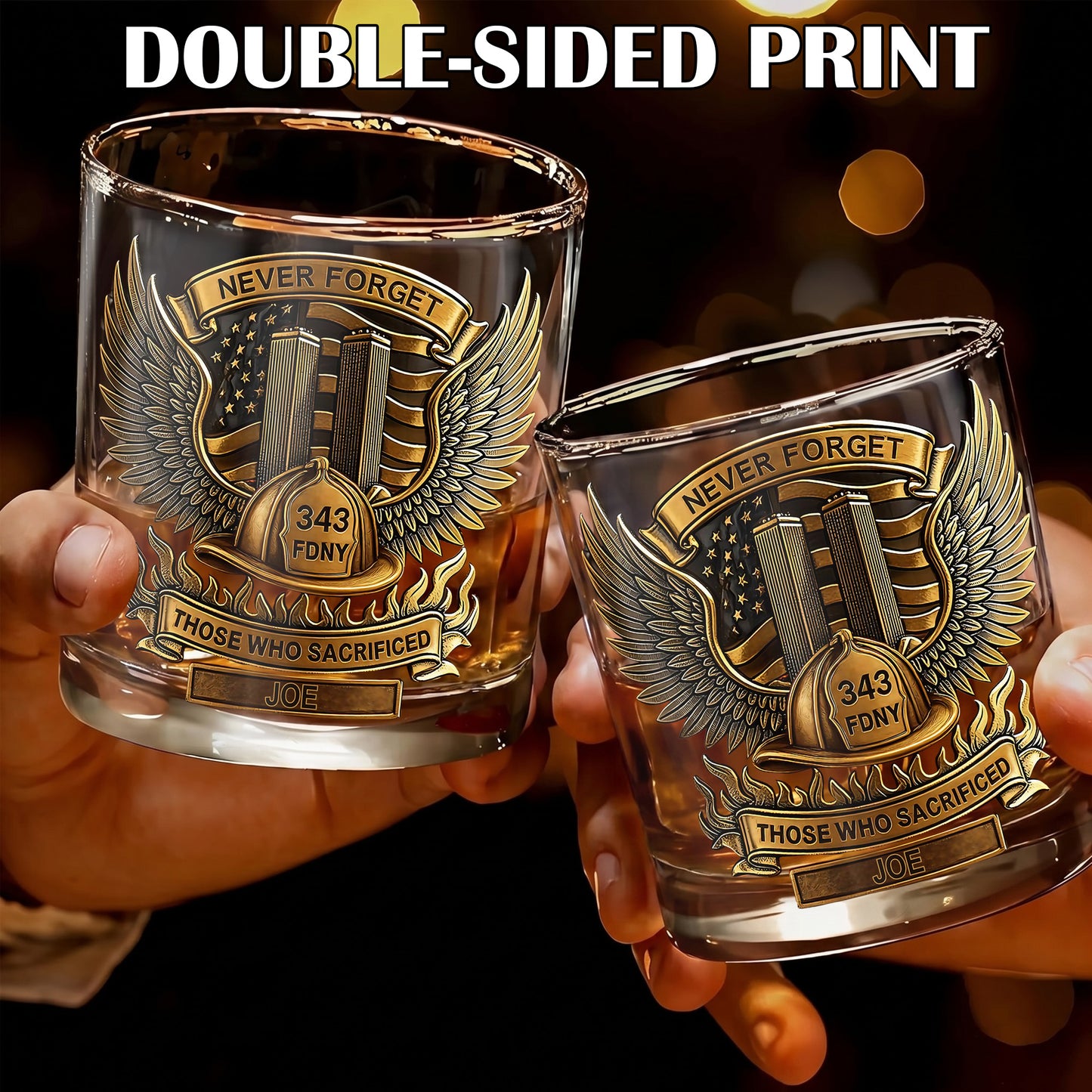 Personalized Firefighter Whiskey Glass - Custom FDNY Memorial Gift