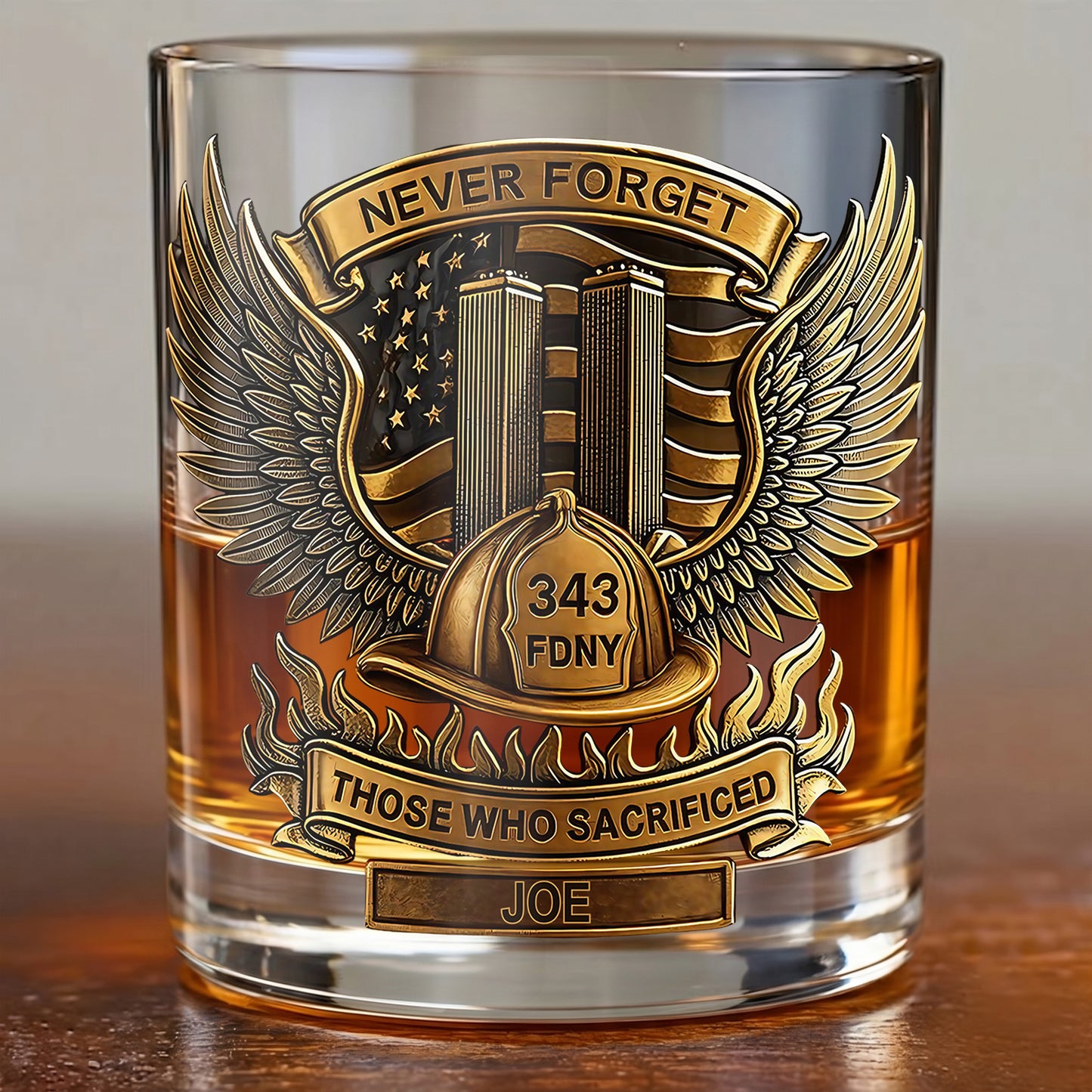 Personalized Firefighter Whiskey Glass - Custom FDNY Memorial Gift