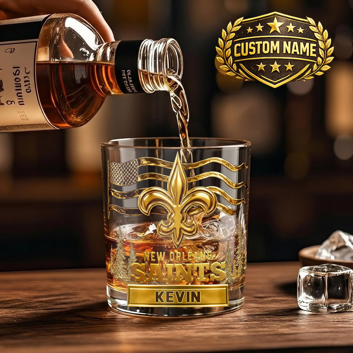 Personalized New Orleans Saints Whiskey Glass - Custom Fan Gift