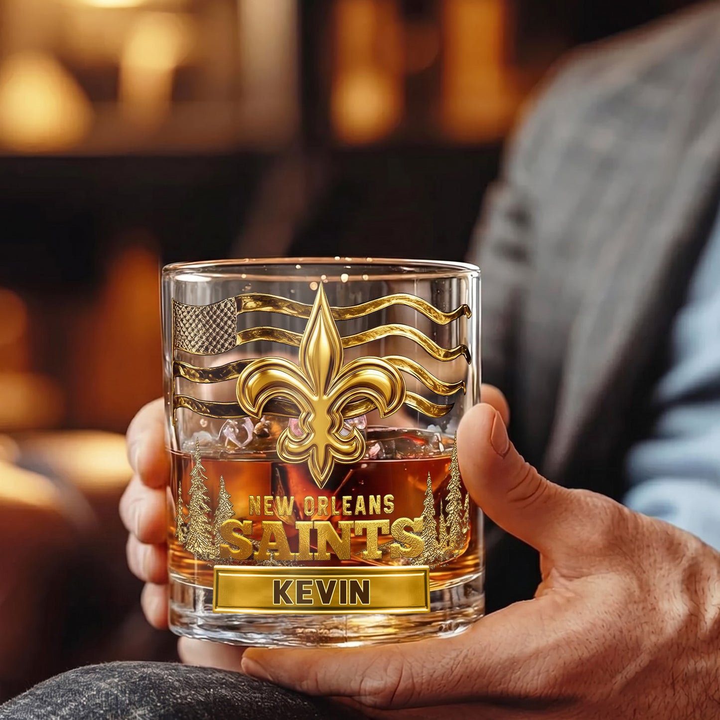 Personalized New Orleans Saints Whiskey Glass - Custom Fan Gift