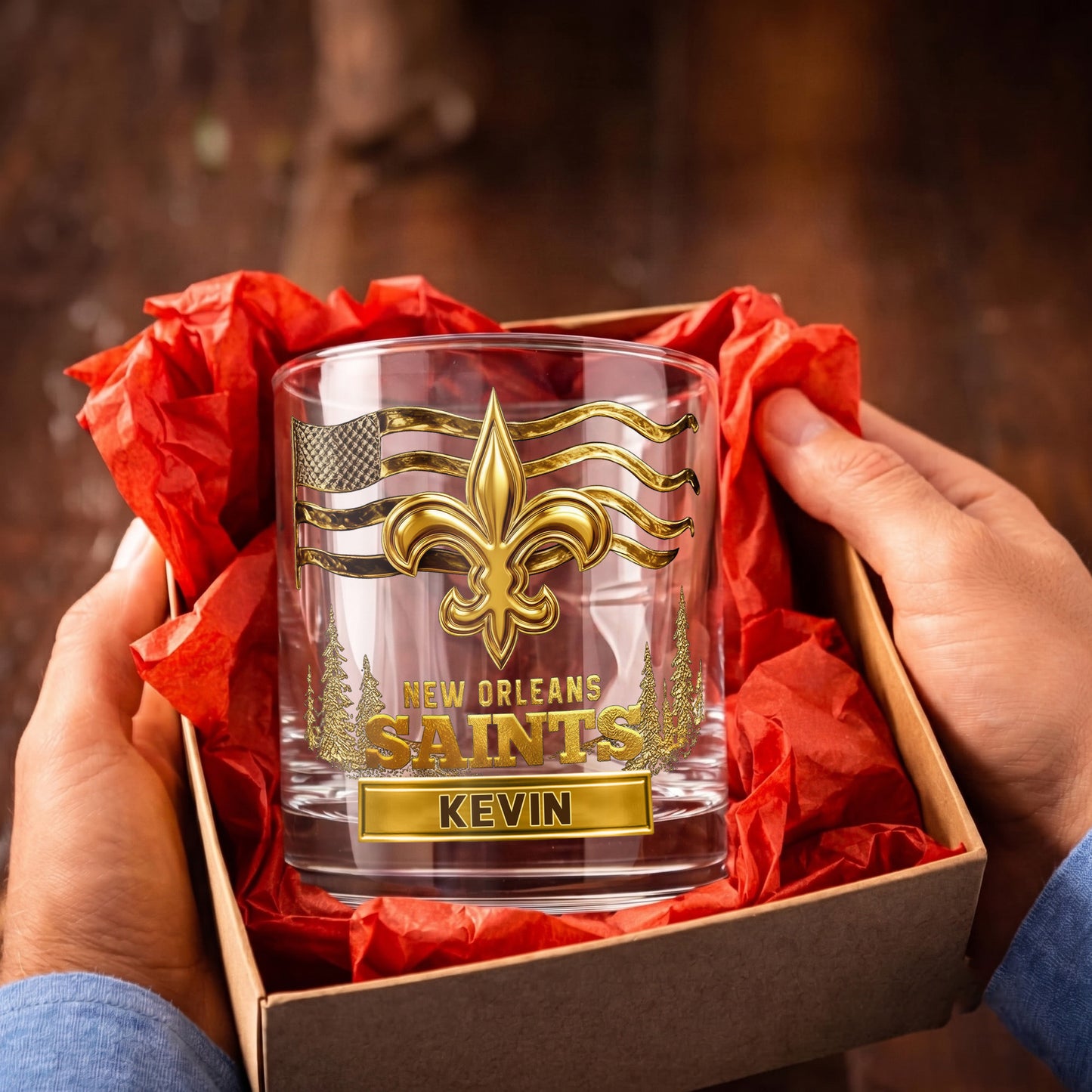 Personalized New Orleans Saints Whiskey Glass - Custom Fan Gift