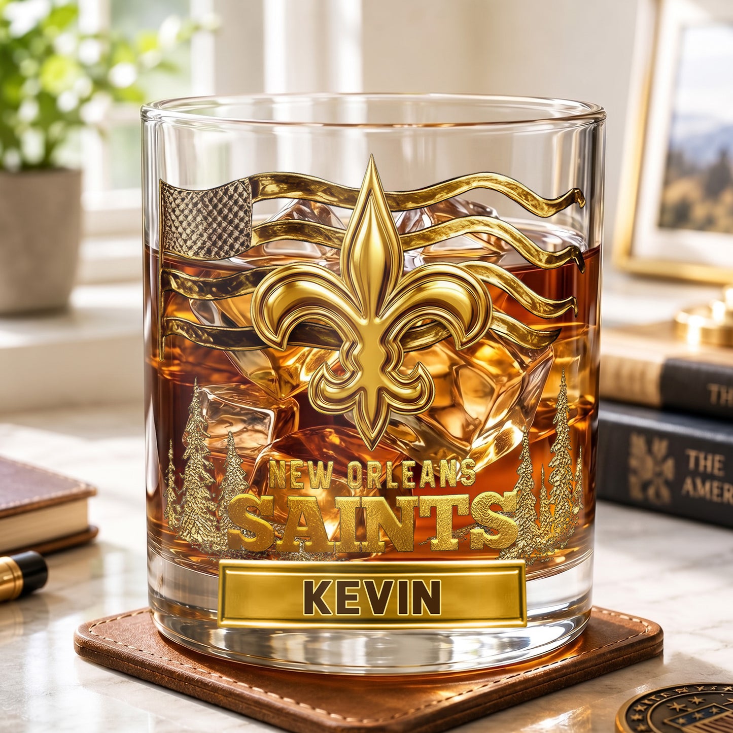 Personalized New Orleans Saints Whiskey Glass - Custom Fan Gift