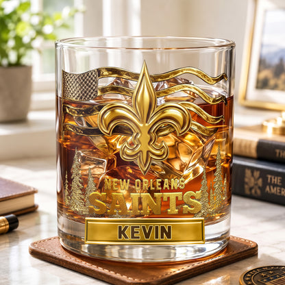 Personalized New Orleans Saints Whiskey Glass - Custom Fan Gift