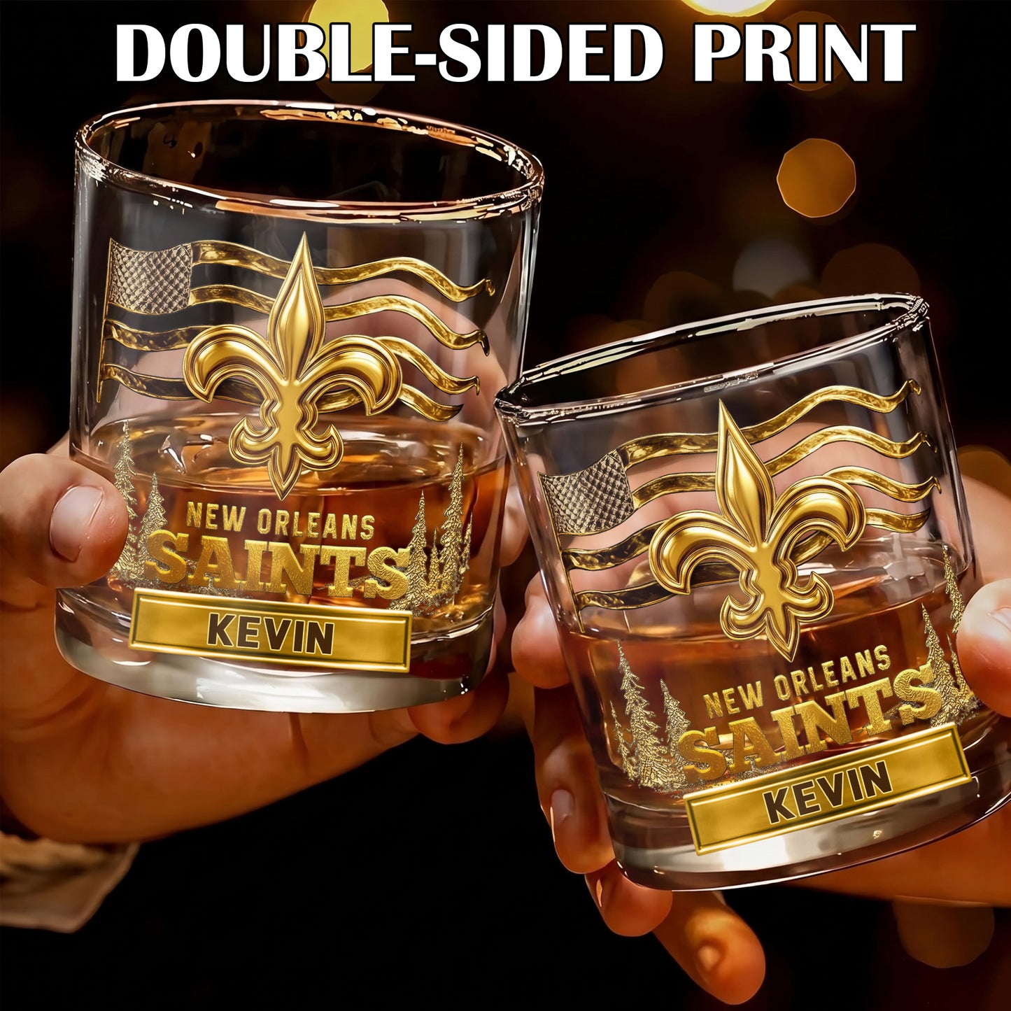 Personalized New Orleans Saints Whiskey Glass - Custom Fan Gift