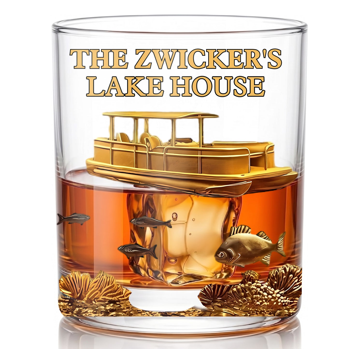 Personalized Pontoon Lake House Whiskey Glass - Custom Boater Gift
