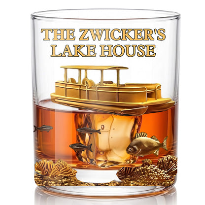 Personalized Pontoon Lake House Whiskey Glass - Custom Boater Gift