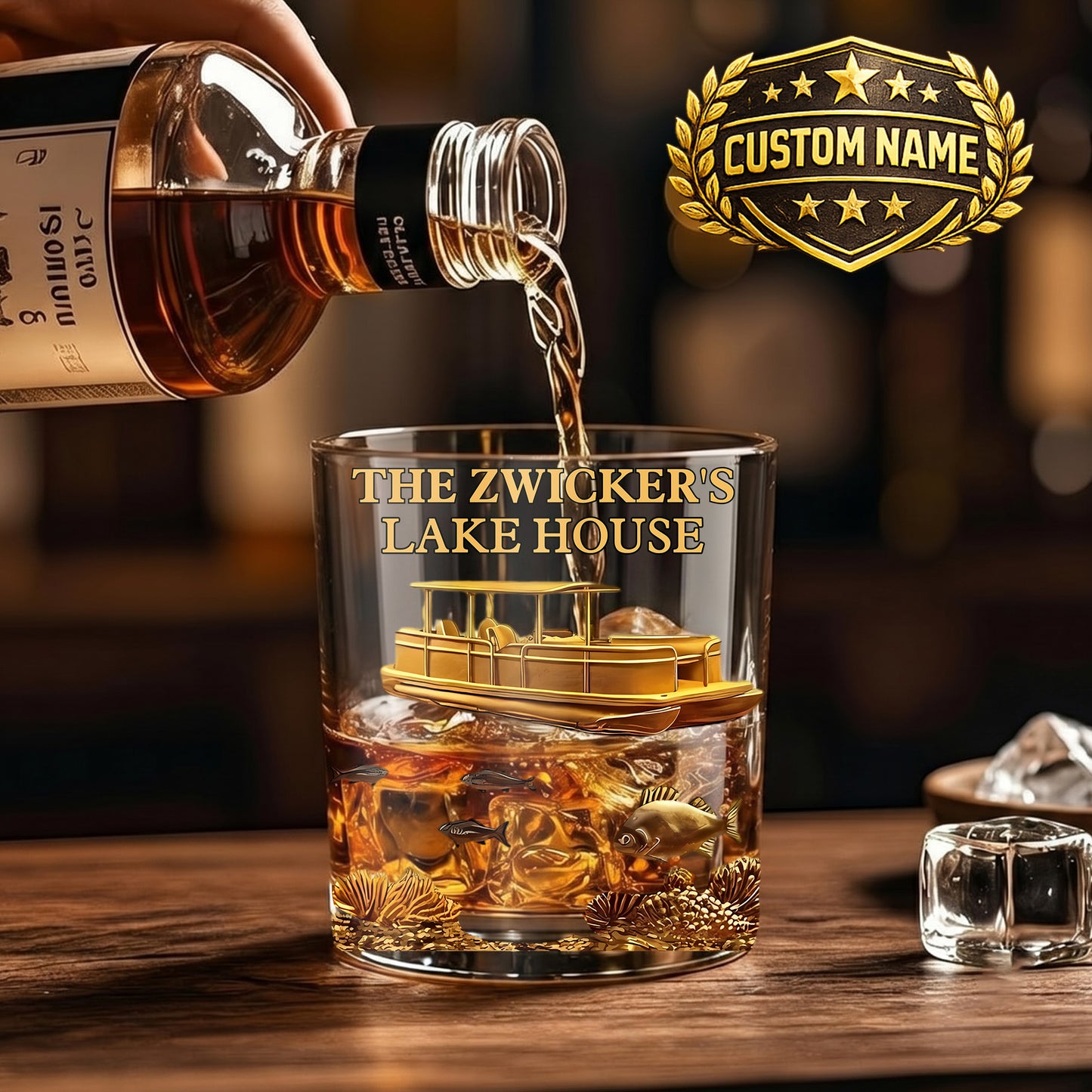 Personalized Pontoon Lake House Whiskey Glass - Custom Boater Gift