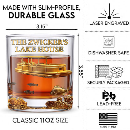 Personalized Pontoon Lake House Whiskey Glass - Custom Boater Gift