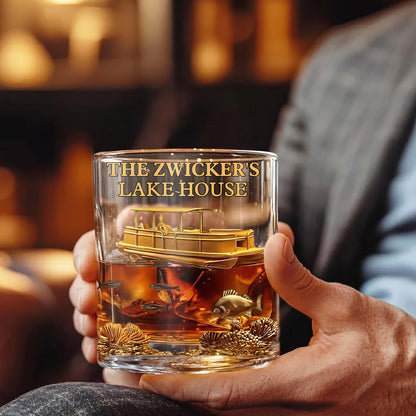 Personalized Pontoon Lake House Whiskey Glass - Custom Boater Gift