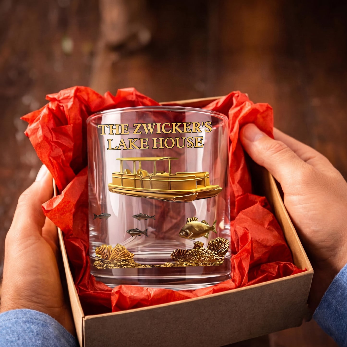 Personalized Pontoon Lake House Whiskey Glass - Custom Boater Gift