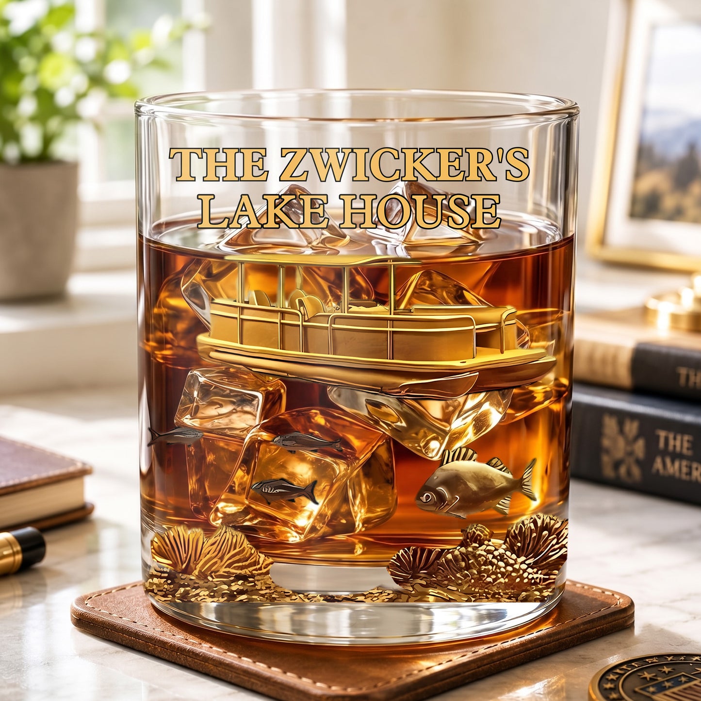 Personalized Pontoon Lake House Whiskey Glass - Custom Boater Gift