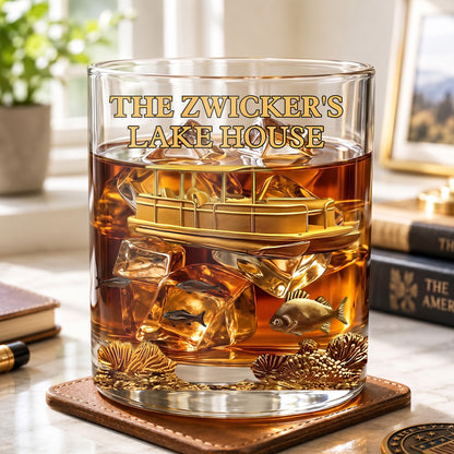 Personalized Pontoon Lake House Whiskey Glass - Custom Boater Gift