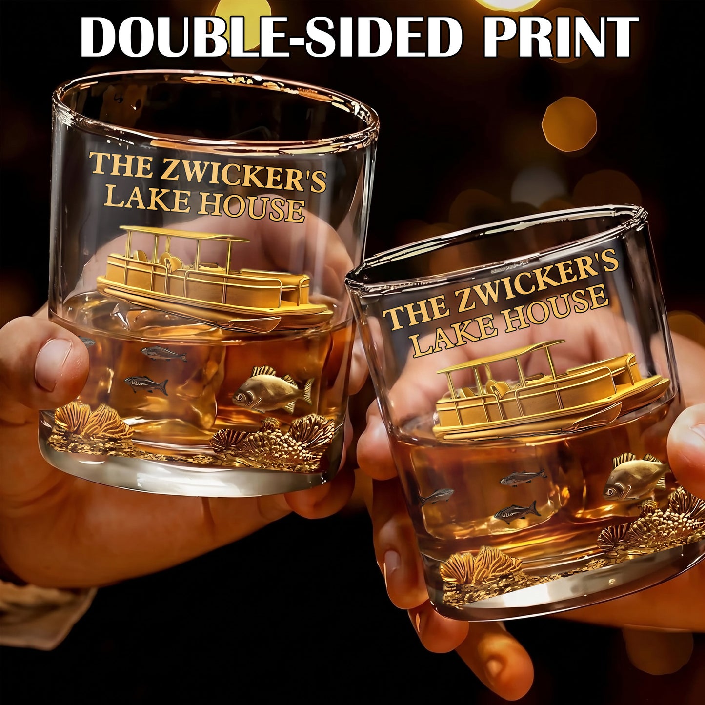 Personalized Pontoon Lake House Whiskey Glass - Custom Boater Gift