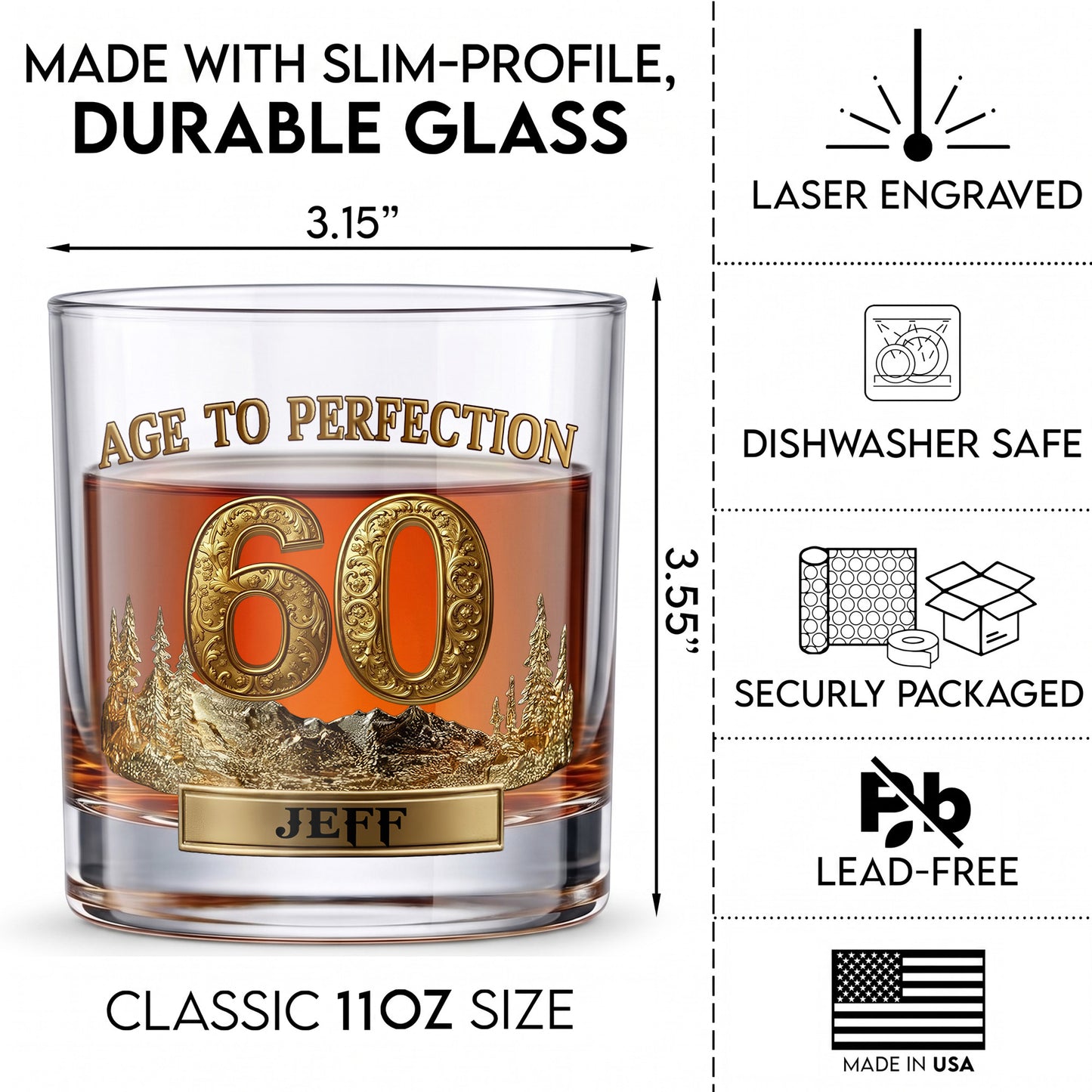 Personalized 60th Birthday Whiskey Glass - Custom Milestone Gift