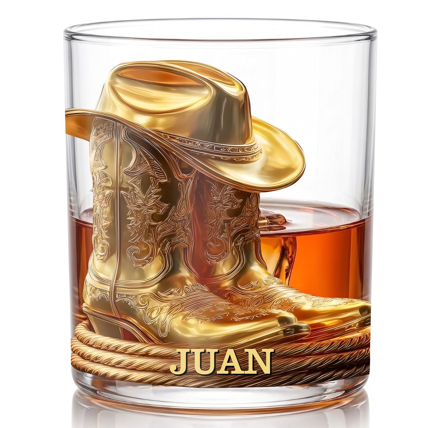 Personalized Cowboy Whiskey Glass - Western Boots Barware Gift