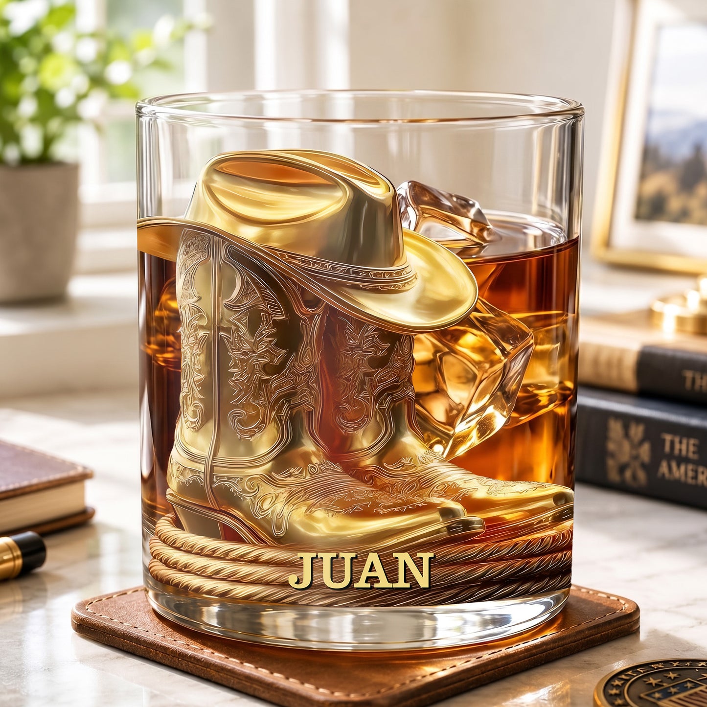 Personalized Cowboy Whiskey Glass - Western Boots Barware Gift