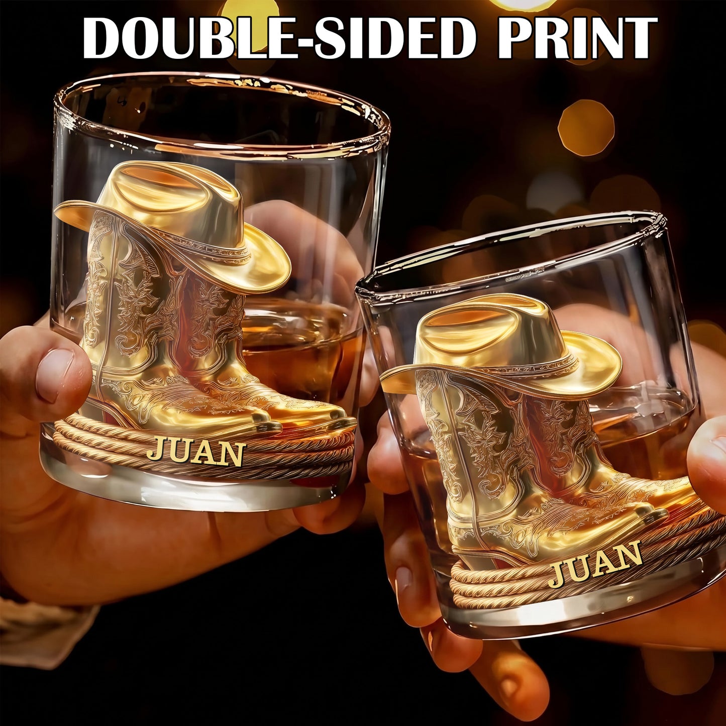 Personalized Cowboy Whiskey Glass - Western Boots Barware Gift