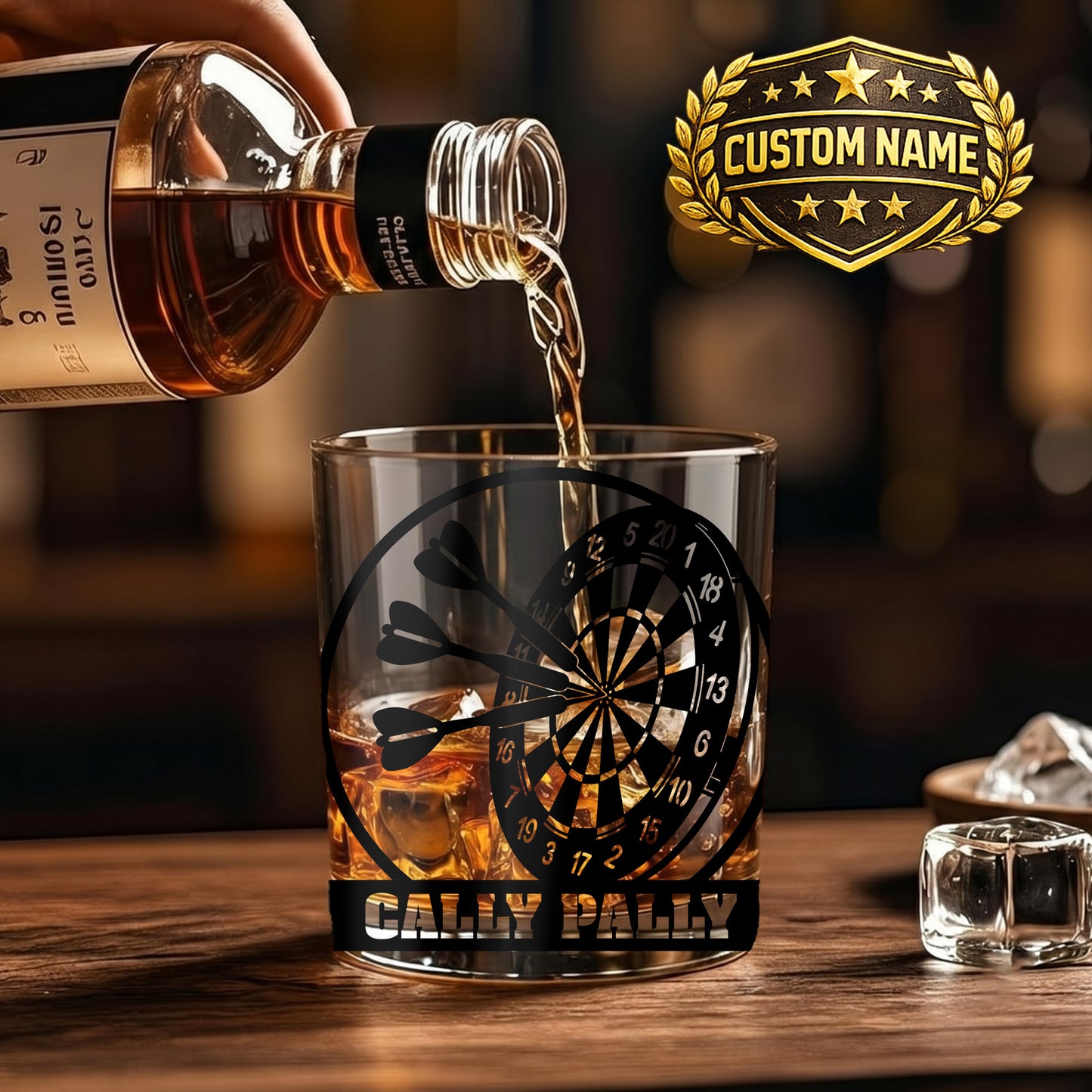 Personalized Dart Board Whiskey Glass - Custom Darts Player Gift
