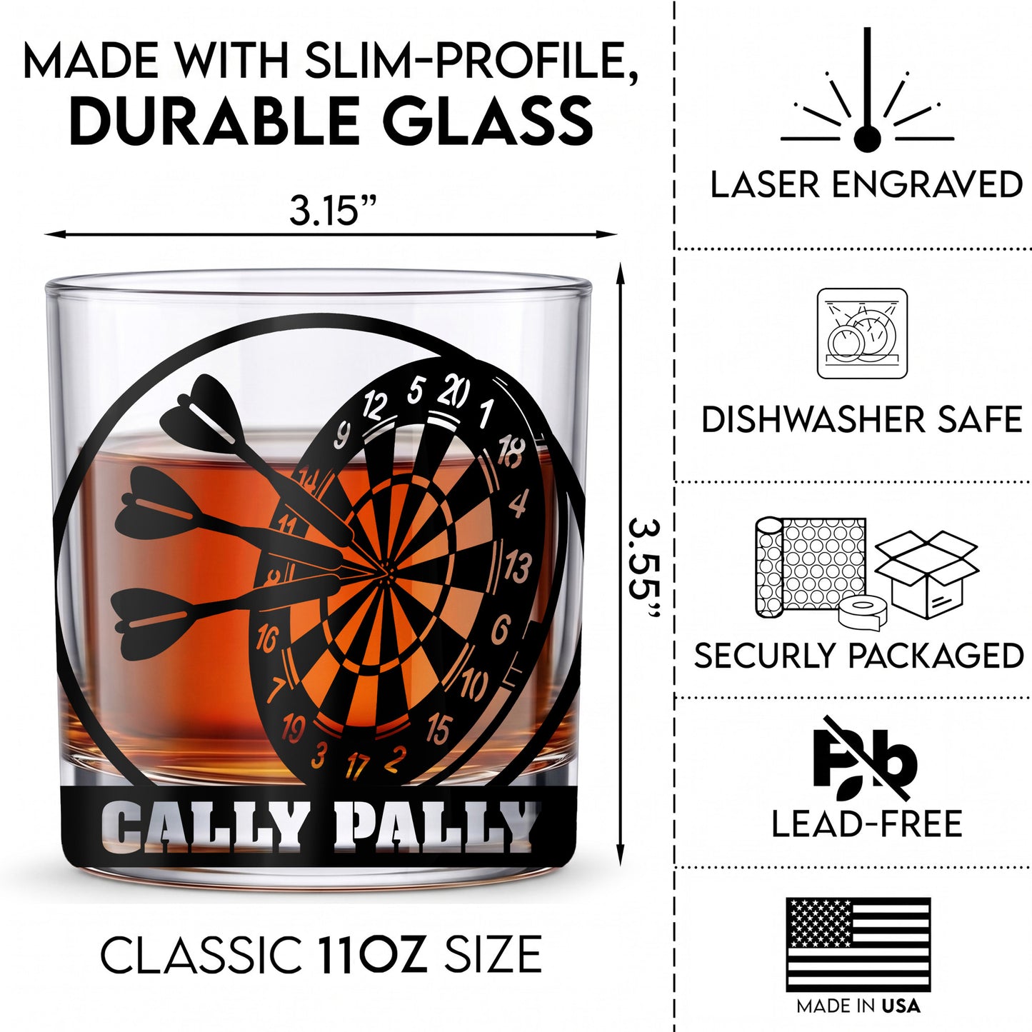 Personalized Dart Board Whiskey Glass - Custom Darts Player Gift