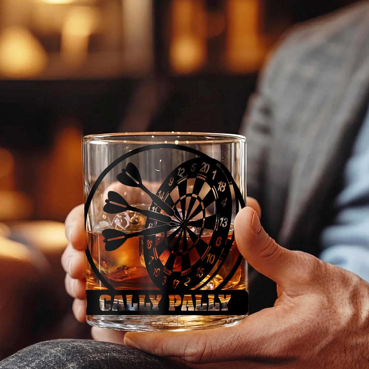 Personalized Dart Board Whiskey Glass - Custom Darts Player Gift