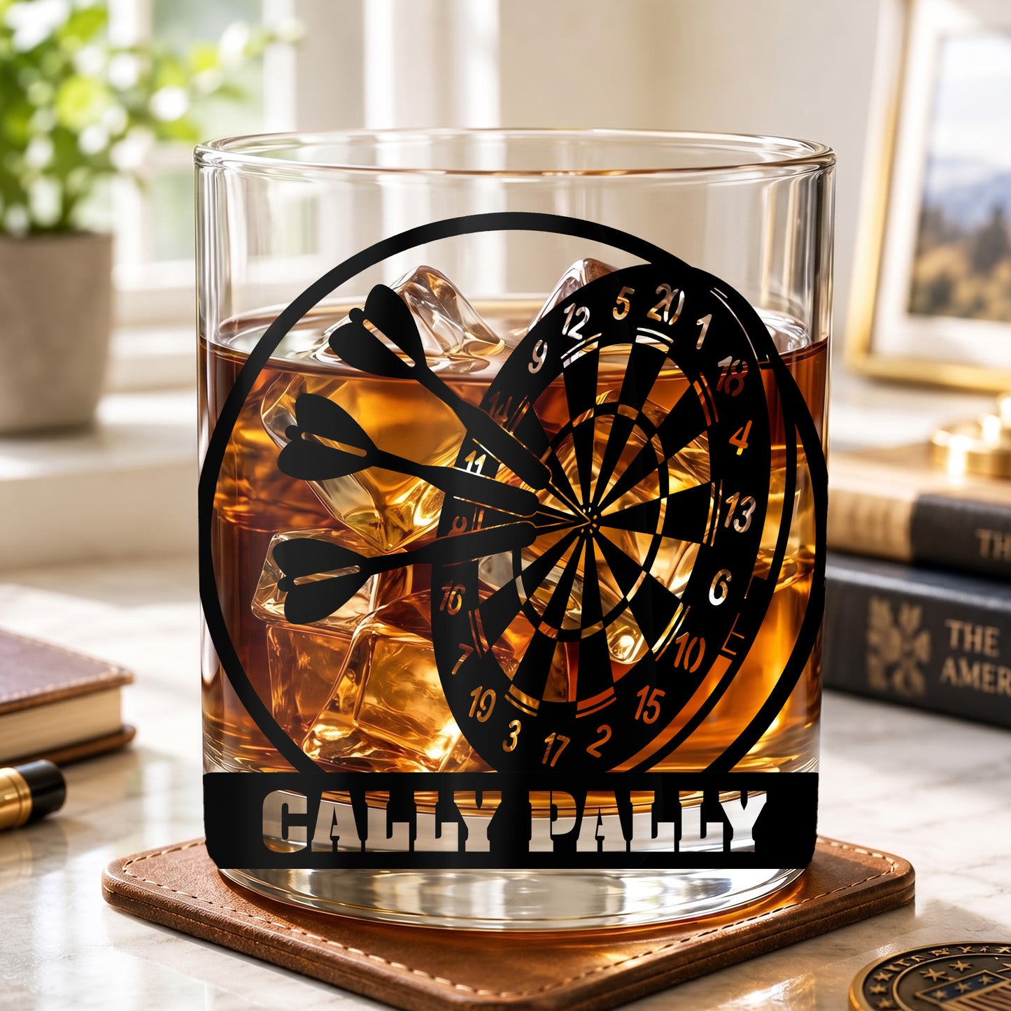 Personalized Dart Board Whiskey Glass - Custom Darts Player Gift